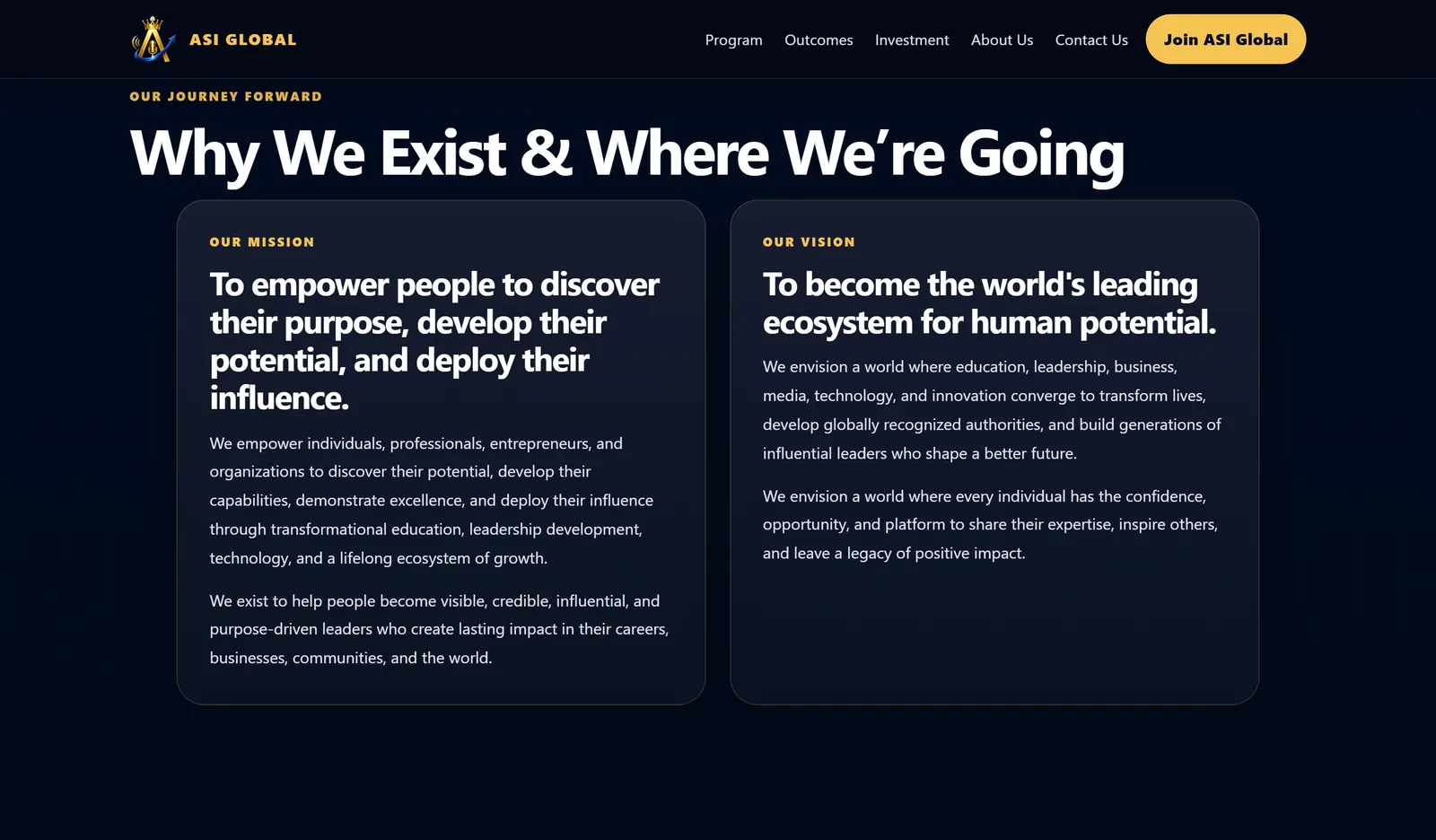 ASI Global mission and vision statements
