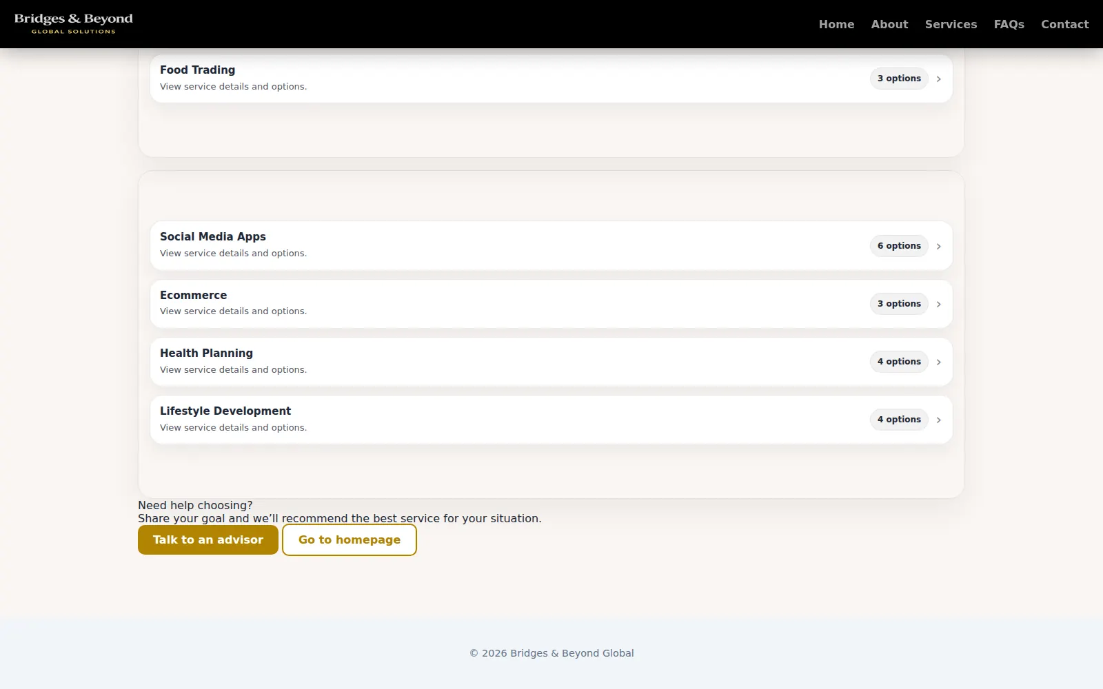Digital Growth and Commerce service options