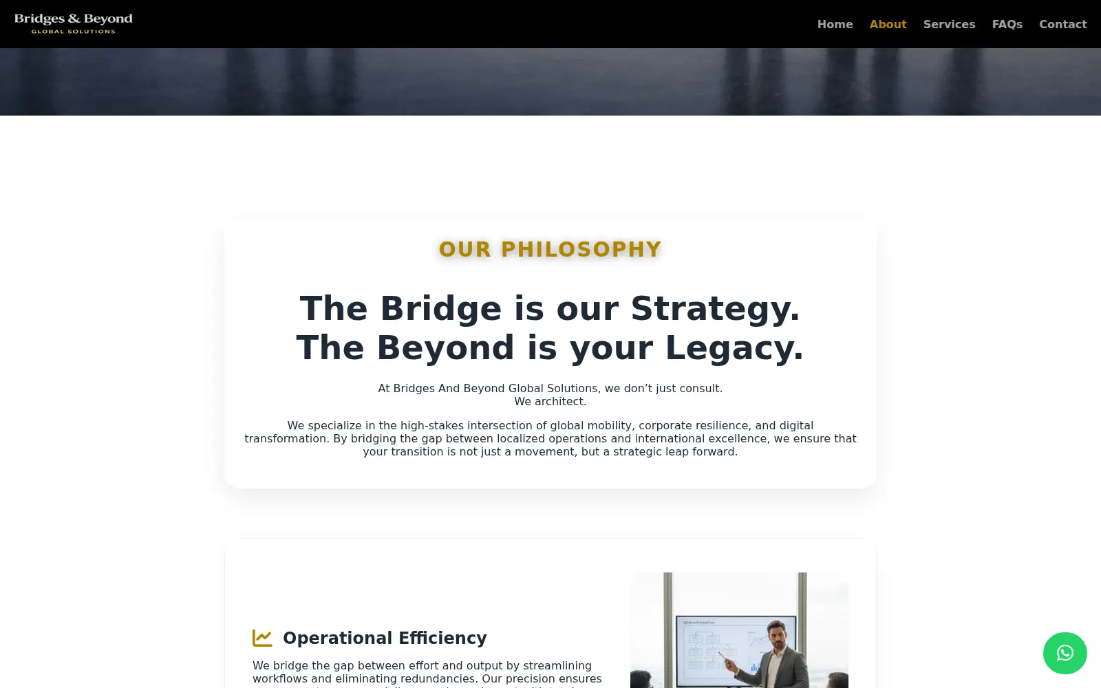 Bridges Beyond Global philosophy and operational efficiency section