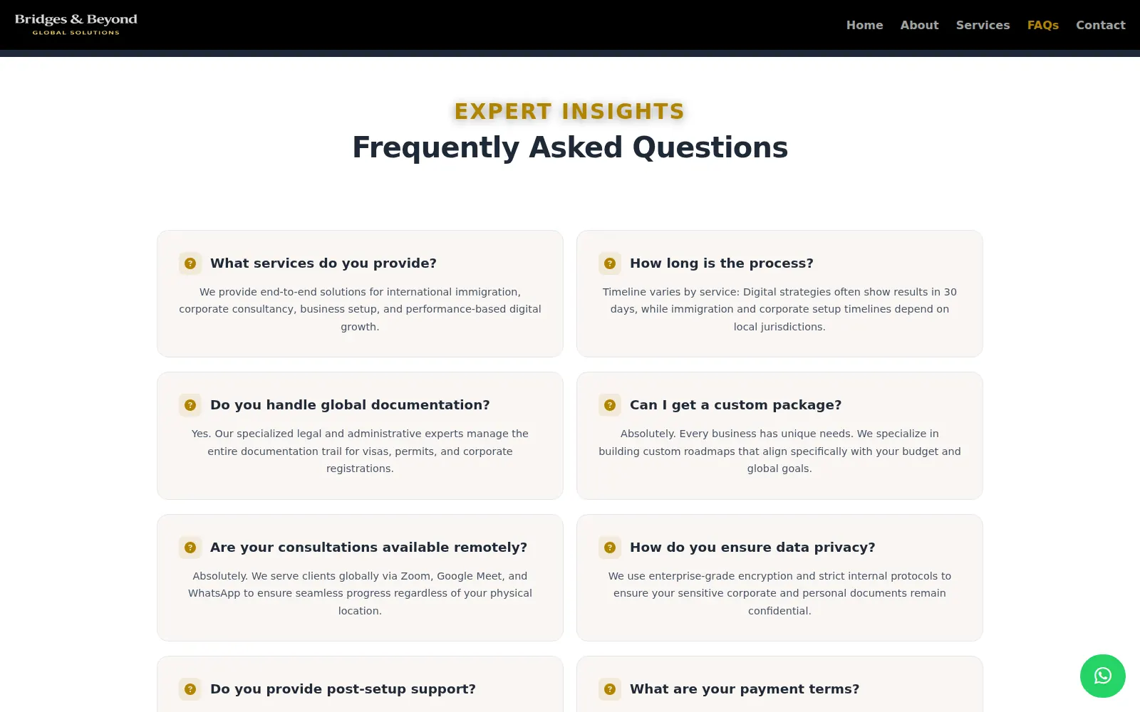 Bridges Beyond Global frequently asked questions section