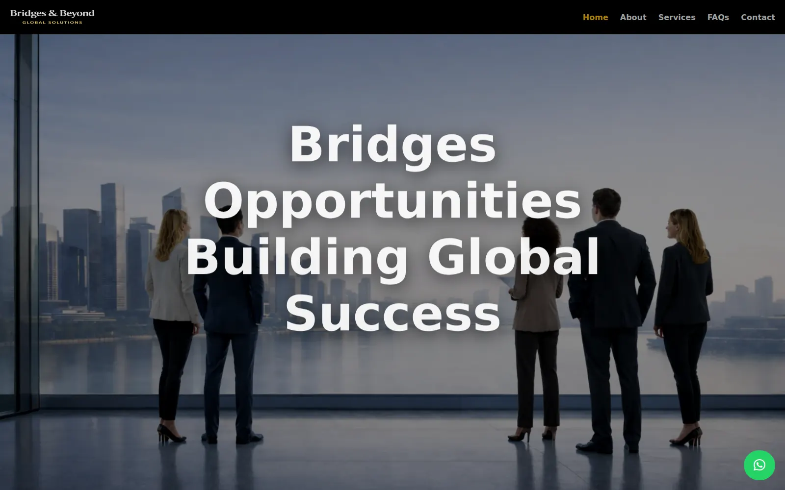 Bridges Beyond Global homepage hero introducing global business solutions