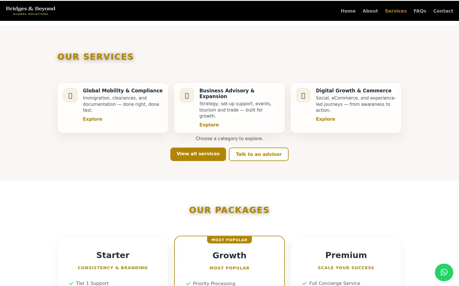 Bridges Beyond Global services and package overview