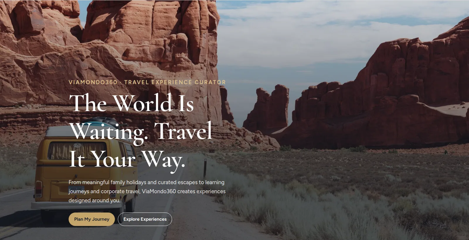 ViaMondo360 homepage hero introducing personalized travel experiences