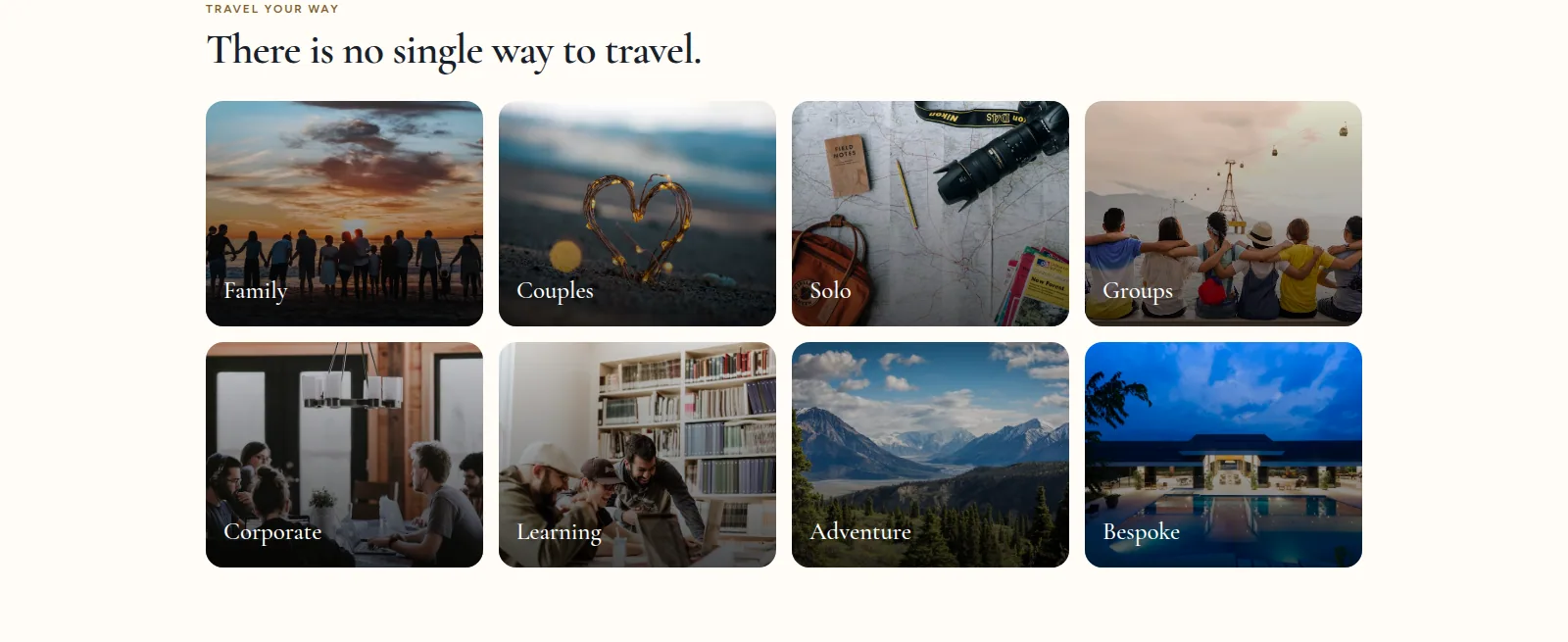 ViaMondo360 travel styles for families, couples, solo travelers, groups, organizations, and adventure